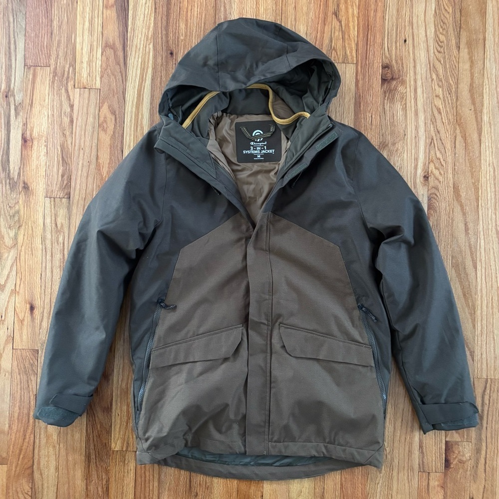 Champion Men's 3-in-1 Systems Jacket Coat Sz Medium Dark Brown and Olive Hooded